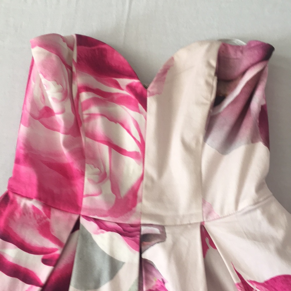 ASOS Bright Pink Floral Bandeau Midi Prom Dress 4 - Picture 3 of 8